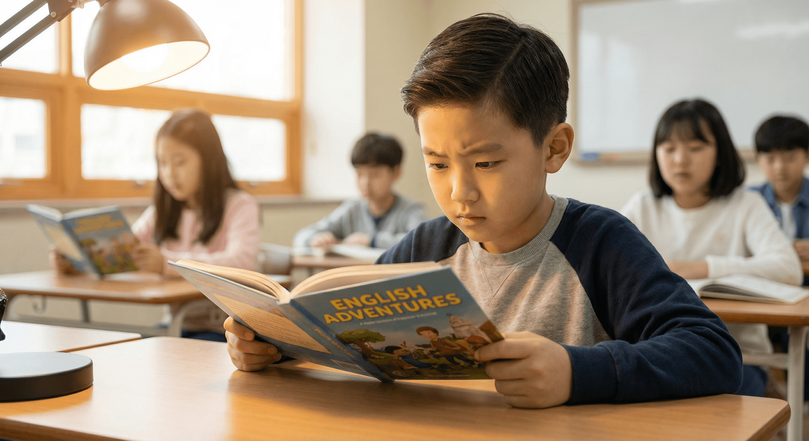 집중해서 영어 책 읽는 아이